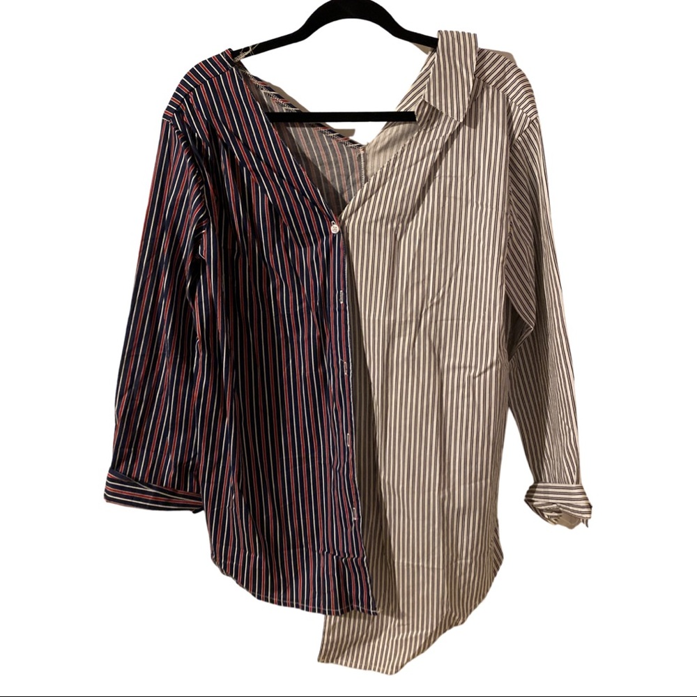NWT Asymetical 2 tone plaid button up shirt